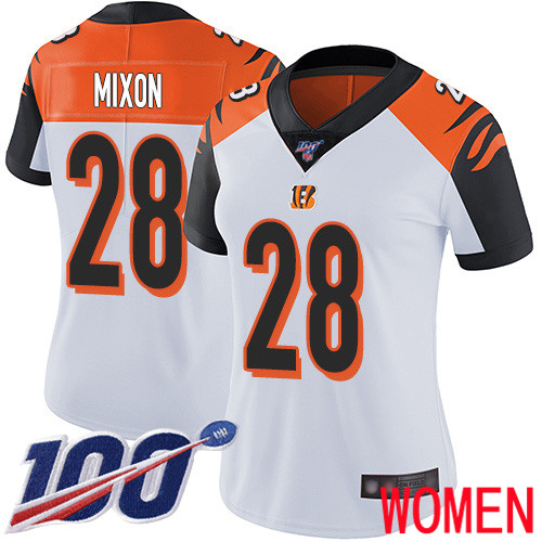 Cincinnati Bengals Limited White Women Joe Mixon Road Jersey NFL Footballl #28 100th Season Vapor Untouchable